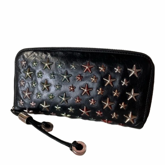 Jimmy Choo Handbags - Jimmy Choo Black Leather Zip Wallet with Multicolor Star Studs